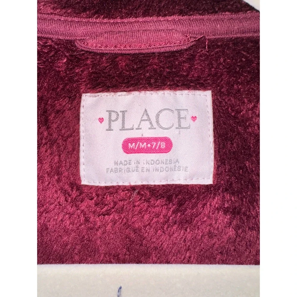 The Childrens Place Full Zip Maroon Burgundy‎ Fleece Sweater Jacket Girls M 7/8